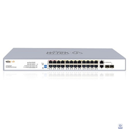 Wi-Tek WI-PCES226GF, настраиваемый PoE 280Вт, 24FE PoE + 2Combo GE/SFP, Easy Smart