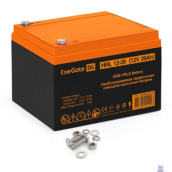 Exegate EX285663RUS Аккумуляторная батарея ExeGate HRL 12-26 (12V 26Ah, клеммы F3 (болт М5 с гайкой))