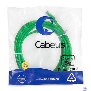 Cabeus PC-UTP-RJ45-Cat.5e-5m-GN Патч-корд U/UTP, категория 5е, 2xRJ45/8p8c, неэкранированный, зеленый, PVC, 5м