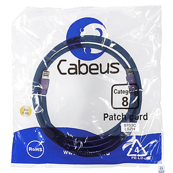 Cabeus PC-SSTP-RJ45-Cat.8-2m-LSZH Патч-корд S/FTP, категория 8 (40G, 2000 MHz), 2xRJ45/8p8c, экранированный, синий, LSZH, 2 м