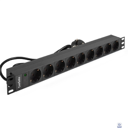 Exegate EX280850RUS Блок розеток ExeGate ServerPro PDU-19H904 Al-9S-EU2.5, 19",1U,алюм, 9Schuko, евровилка, 2.5м