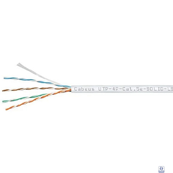 Cabeus UTP-4P-Cat.5e-SOLID-LSZH-WH Кабель витая пара UTP (U/UTP), категория 5e, 4 пары (24 AWG), одножильный, белый, LSZH, нг(А)-HF, (305 м)