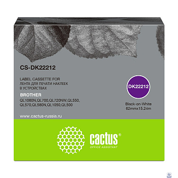 Картридж ленточный Cactus CS-DK22212 черный для Brother P-touch QL-500, QL-550, QL-700, QL-800