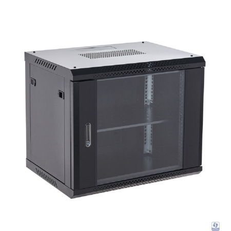 Rexant (04-0964-112) Настенный шкаф 19" 9U 600х450х501 (ШхГхВ), дверь стекло, металлическая задняя стенка, боковые съемные стенки, RAL 9005