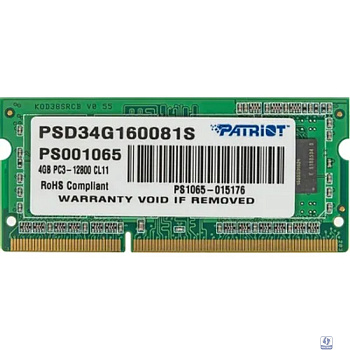 Patriot DDR3 SODIMM 4GB PSD34G160081S (PC3-12800, 1600MHz, 1.5V)