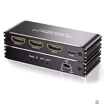 ORIENT HSP0102H8L-2.1, HDMI разветвитель 1->2, UHD 8K/60Hz, 4K/120Hz, HDR10+, HDMI 2.1, 48 Гбит/с, HDCP2.3, EDID управление, внешний БП, метал..корпус (33324)