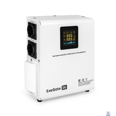 Exegate EX291749RUS Стабилизатор напряжения ExeGate Master Turbo AVS-5000 (5000ВА, 100-265В, цифр. индикация вход/вых. напряжения, 220В±8%, КПД 98%, 5 уровней защиты, задержка, усиленный метал.корпус,
