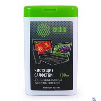 CACTUS Салфетки CS-T1005 Мини туба с чистящими салфетками для планшетов, ноутбуков и моб.тел.,100 шт