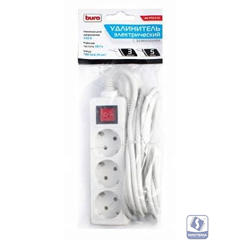 BURO Сетевой удлинитель 3 розетки, 5 метров (BU-PS3.5/W), белый (пакет ПЭ) 