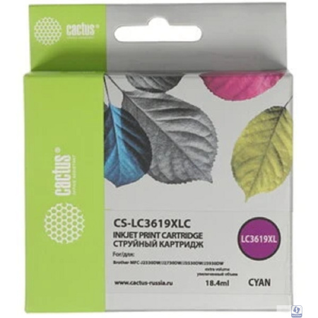 Картридж струйный Cactus CS-LC3619XLC голубой (18.4мл) для Brother MFC-J2330DW/J2730DW/J3530DW/J3930DW