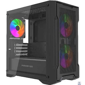 Powercase Корпус Mistral Micro X3B ARGB, Tempered Glass, 3x 120mm ARGB PWM Fan, чёрный, mATX  (CMMXB-A3)