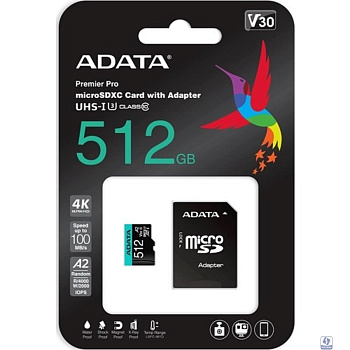 Micro SecureDigital 512GB A-Data AUSDX512GUI3V30SA2-RA1 Premier Pro + adapter Class10