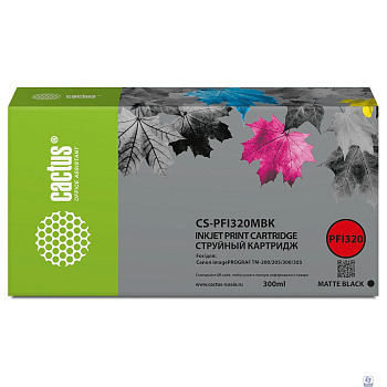 Картридж струйный Cactus CS-PFI320MBK черный матовый (300мл) для Canon imagePROGRAF TM-200/TM-200 MFP L24ei/TM-205/TM-300