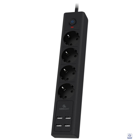 Cablexpert Сетевой фильтр Exnovo EXN-4-U4-B-2 (4р, 16А, 4 х USB, 3.4A, 2м, ур.защиты 4+) черный, коробка 