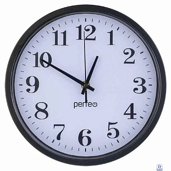 Perfeo Настенные часы "PF-WC-002", круглые д. 25 см, чёрный корпус / белый циферблат