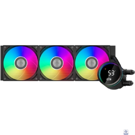 Система охлаждения/ PCCooler DA360 Pro ARGB Digital BK (300W, 360mm, LED temp., Black, ARGB/ Fans: 3x120mm, 75.8CFM, 33.7dBA, 2200RPM/ Pump height 57mm, 28dBA, 3000RPM, Rad thickness 27mm/ S: 1851, 17