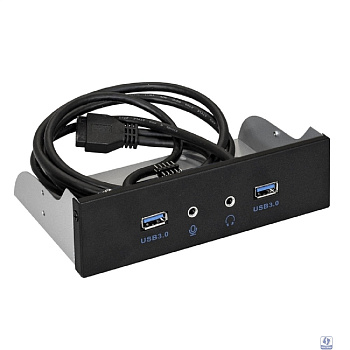 Exegate EX289291RUS Планка USB на переднюю панель ExeGate U5H-627, 5,25", 2*USB3.0+2*HD Audio, черная, металл, подсоед. к MB