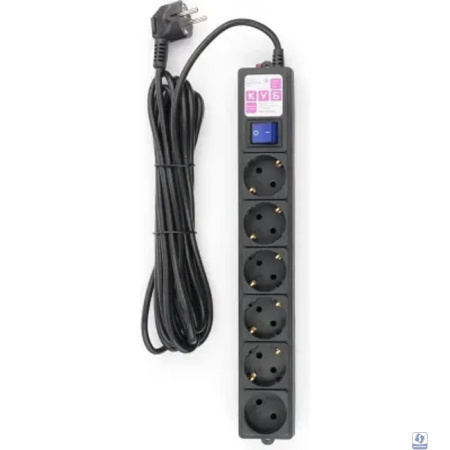 Ф-удлинитель, PC 5м 6р, черн. 16А, (3*1,5) SPG6-B2